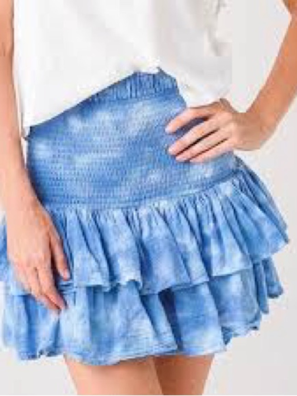 Smocked Blue Tiered Ruffle Mini Skirt - Brand Unspecified